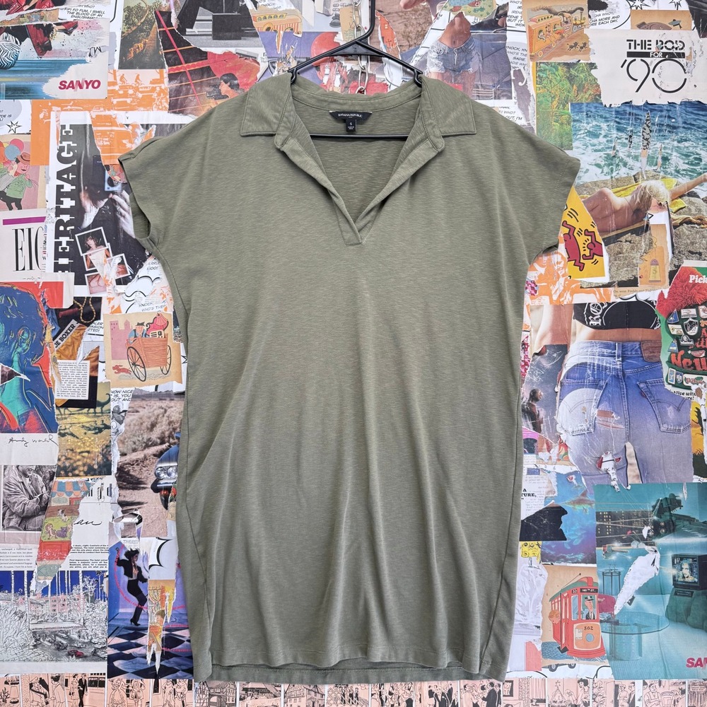 Banana Republic‎ Olive Green Collared Short Sleeve Shirt Dress Size S
